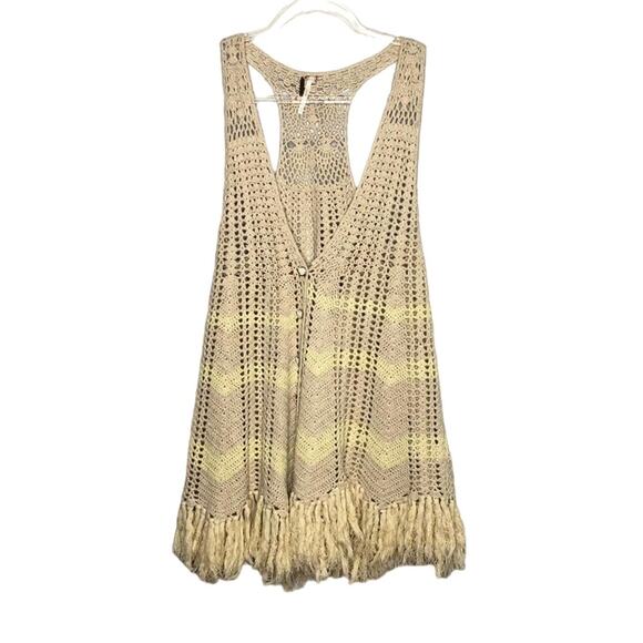 Free People Macrame Beige Crochet Vest with Tassel Fringe Detail Hippie XS - Picture 3 of 5